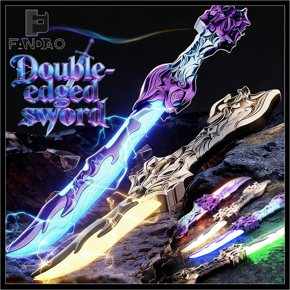 

Детский выдвижной лазерный меч, игрушечный складной двусторонний меч для мальчика со световым звуковым эффектом для рождественской вечеринки, подарок для косплея