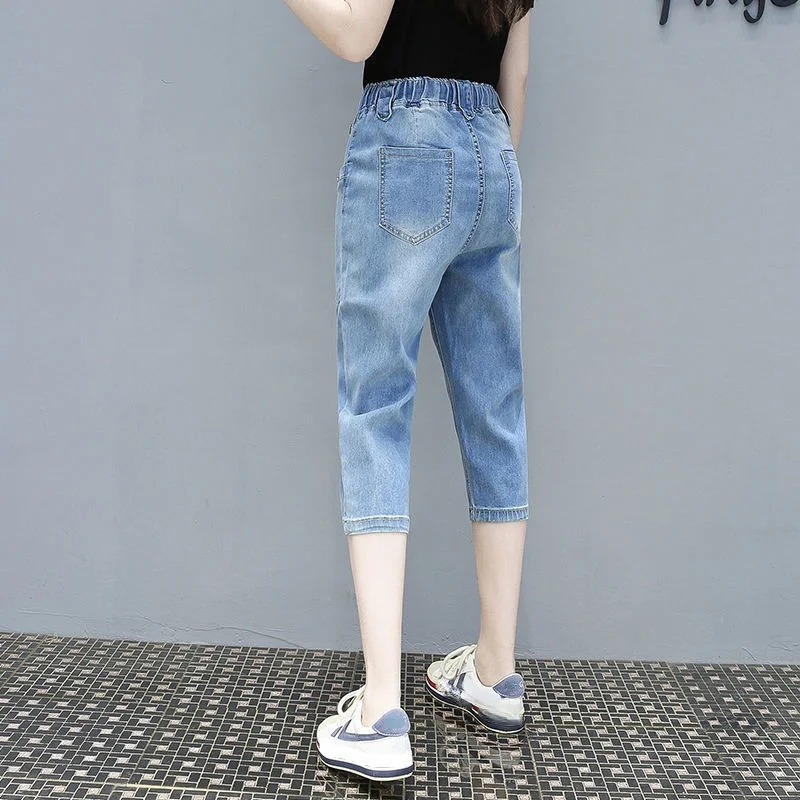 2023 Women Jeans Korean Fashion Slim Elastic High Waist Harem Trousers Cropped Pants Summer Breeches Shorts Female Bottoms