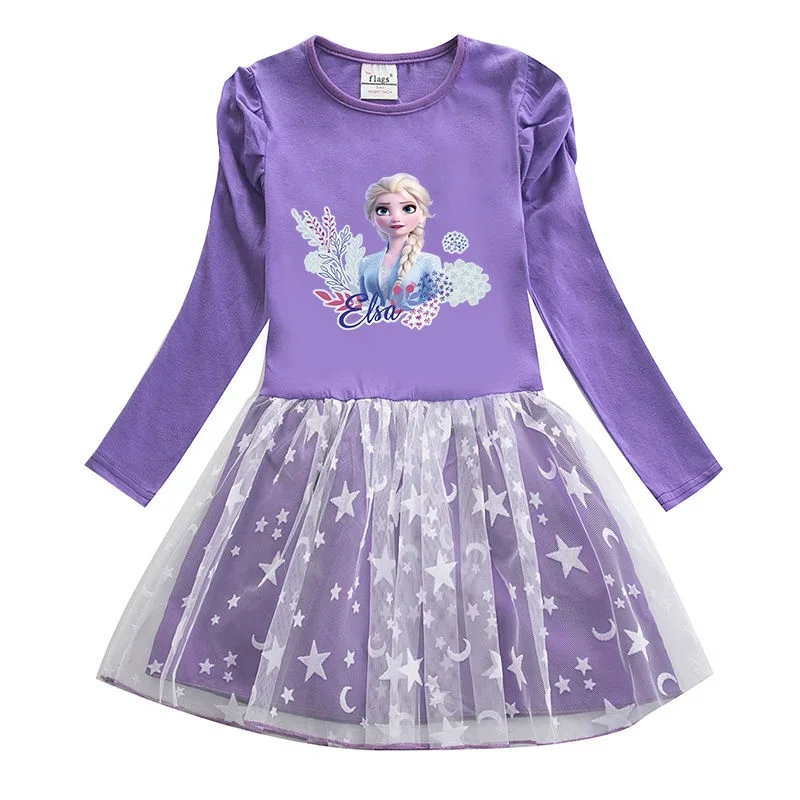 Elsa princess cosplay costume for girls toddler Baby cartoon print tulle dress 2023 Spring Summer new cake dress