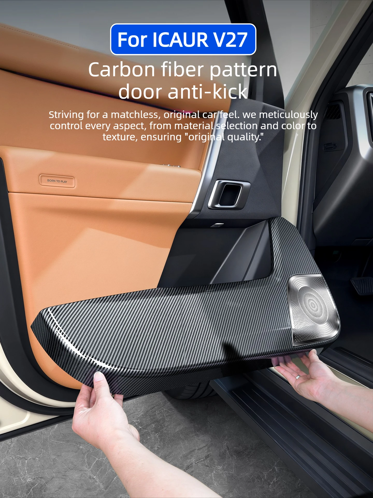 For ICAUR V27 Car Door Anti Kick Panel Door Interior Handle Protective Panel  ABS Carbon Fiber Pattern Car Interior Accessories
