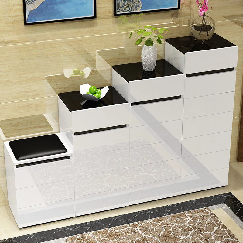 Nordic ultra-thin shoe cabinet simple modern living room partition high and low stepped foyer cabinet household door shoe