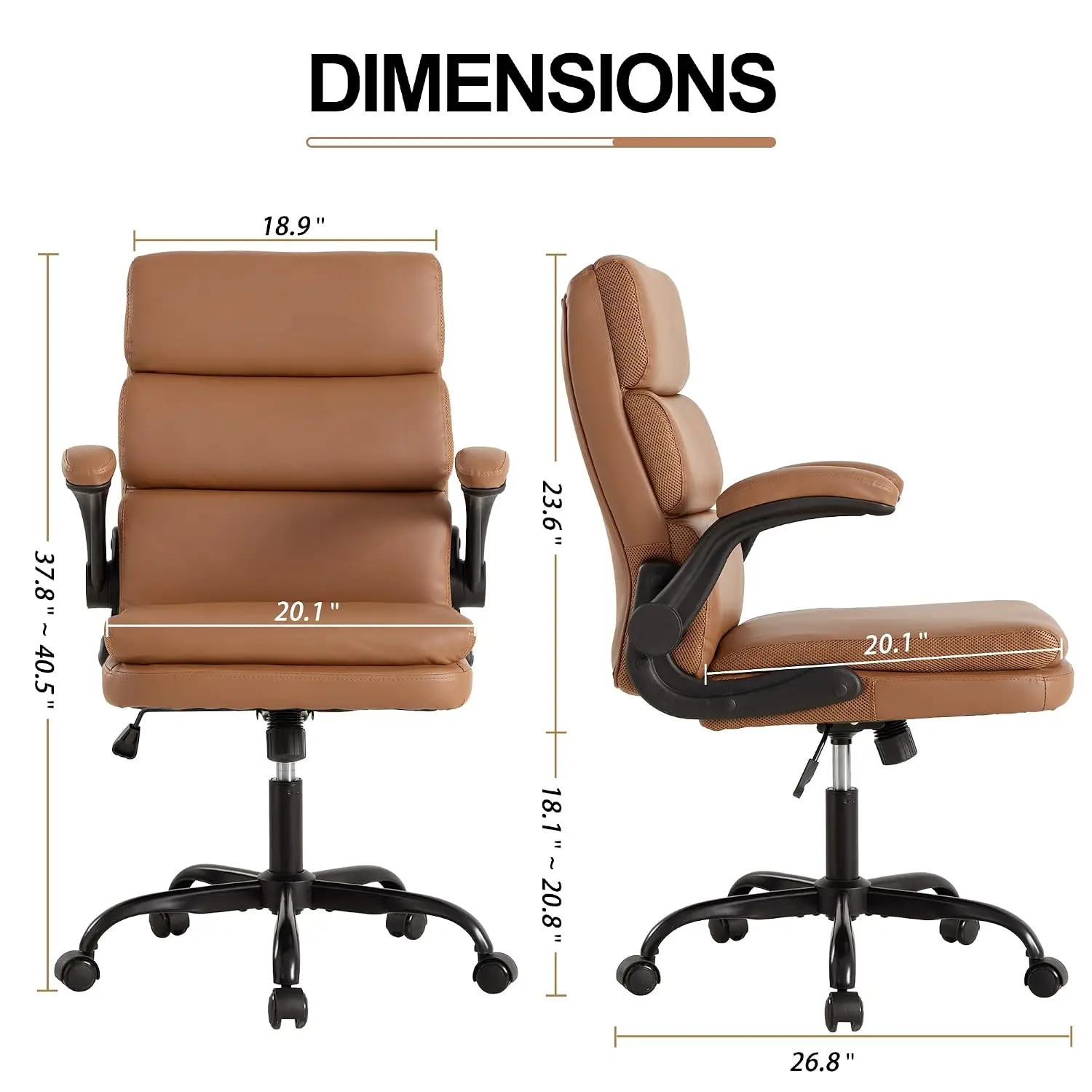 Mid Back Leather Office Chair Ergonomic Swivel Executive Chair with Flip-up Armrest for Home Office Conference Room, Customized