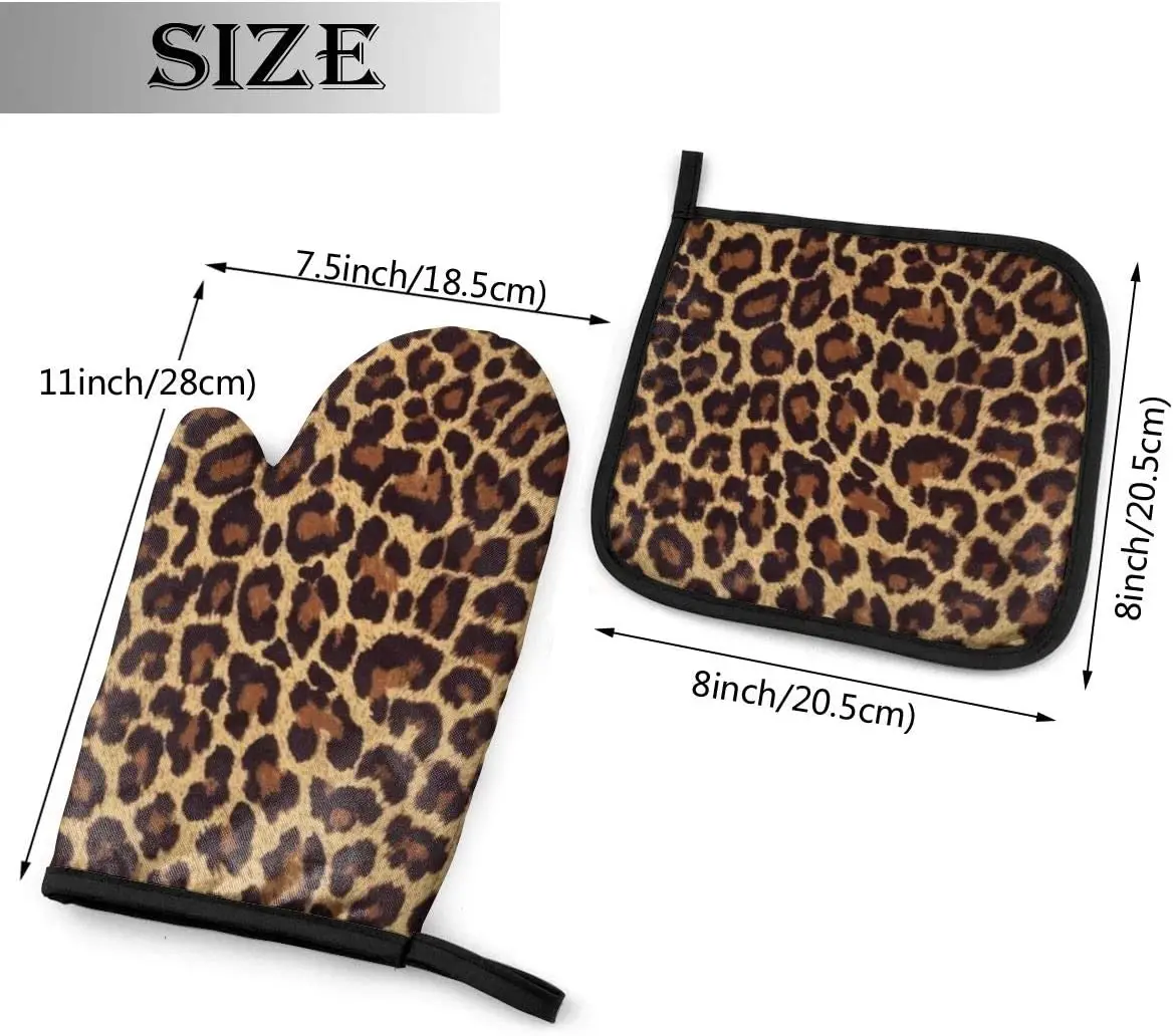 Cool Cheetah Leopard Oven Mitts and Pot Holders Heat Resistant Oven Gloves Safe Cooking Baking Grilling