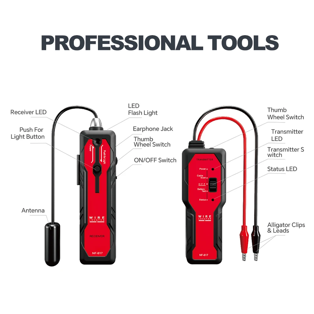 NOYAFA NF-817 Underground Wire Cable Tracer Finder Tracker Wall Floor Metal Pipe Line Circuit Locator Detector Tracker Tool