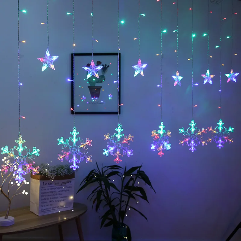 Christmas 3M Fairy Star Snowflak Led Curtain String Lights Holiday Decorative Garland Lights for Wedding Party home window decor