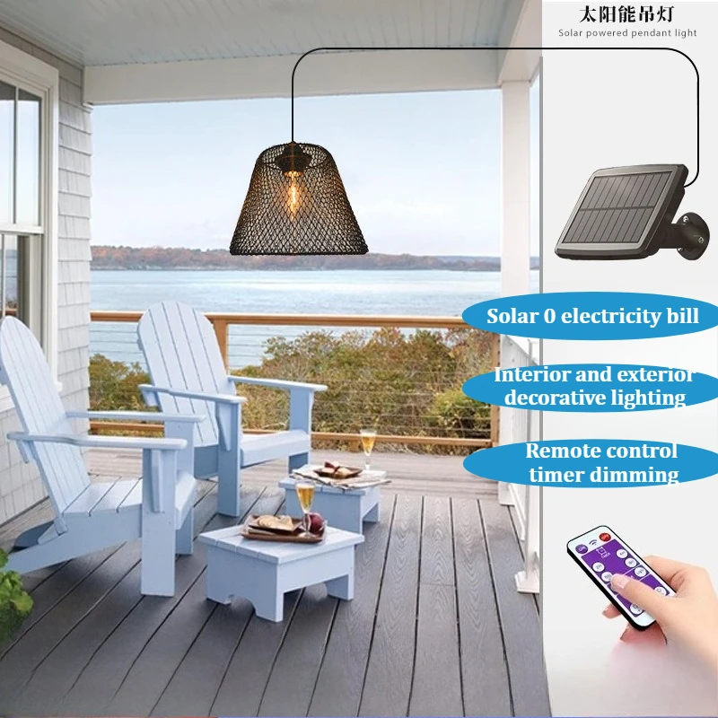 

Solar Retractable Iron Pendant Light W/ Remote, Timer&Dimmable for Outdoor Garden, Patio, Gazebo and Indoor Deco