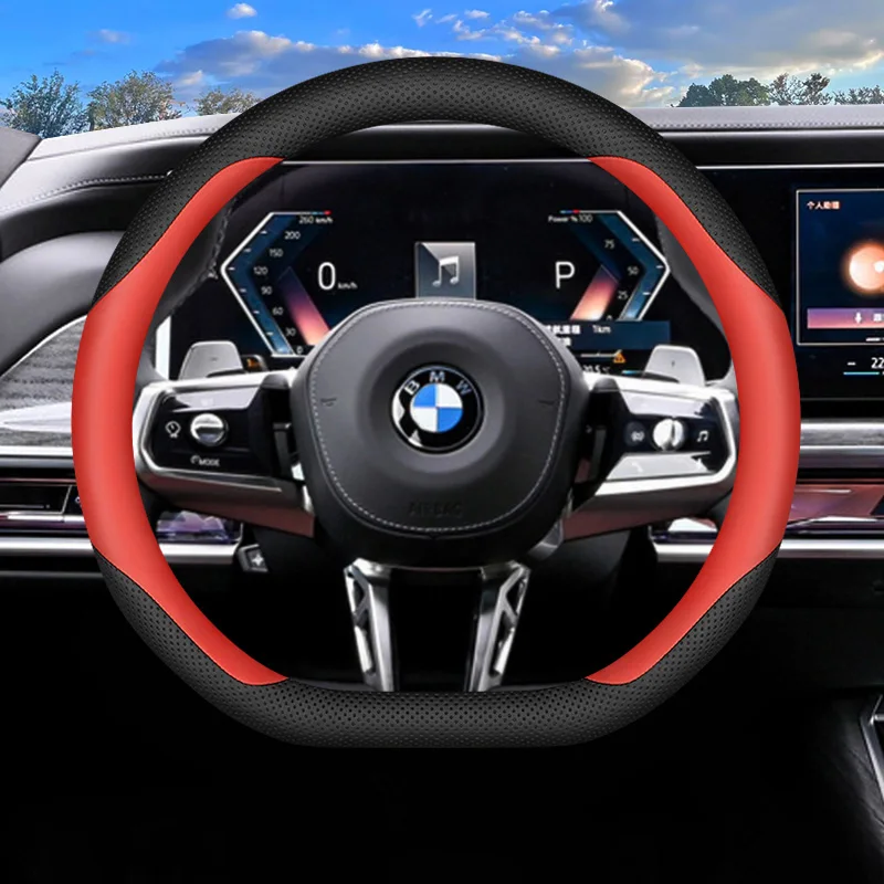 For 2024 New BMW 5 Series 24 25 3 Series 330 740li I3 Universal Car Steering Wheel Cover D-type Car Accessories Genuine Leather