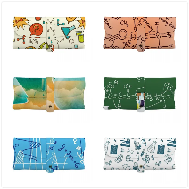 

chemical physics cartoon Glasses Case Printed Travel Zipper Sunglasses Bag Pattern Classic Men's and Women's Storage Glasses Bag