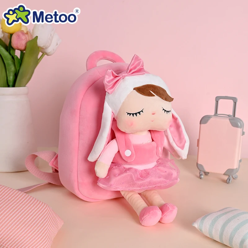 Mochila Metoo de nuevo estilo, bolso de felpa de muñeca Angela, mochila de muñeca de conejito rosa para niñas de guardería