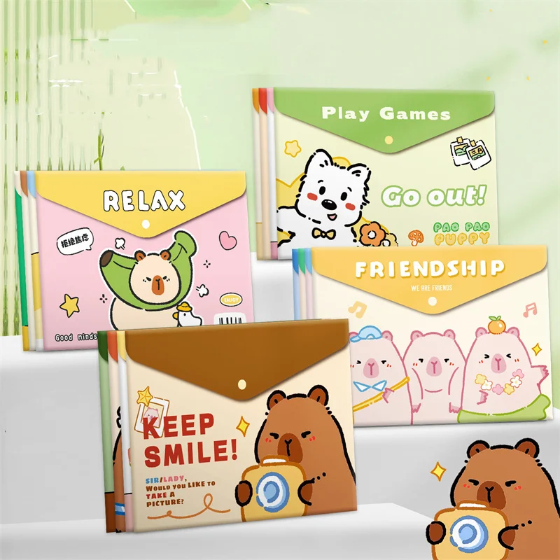 20pcs/lot Creative Capybara Animal A4 File Holder Cute Press Document Bag Pencil Case Stationery Gift Office School Supplies