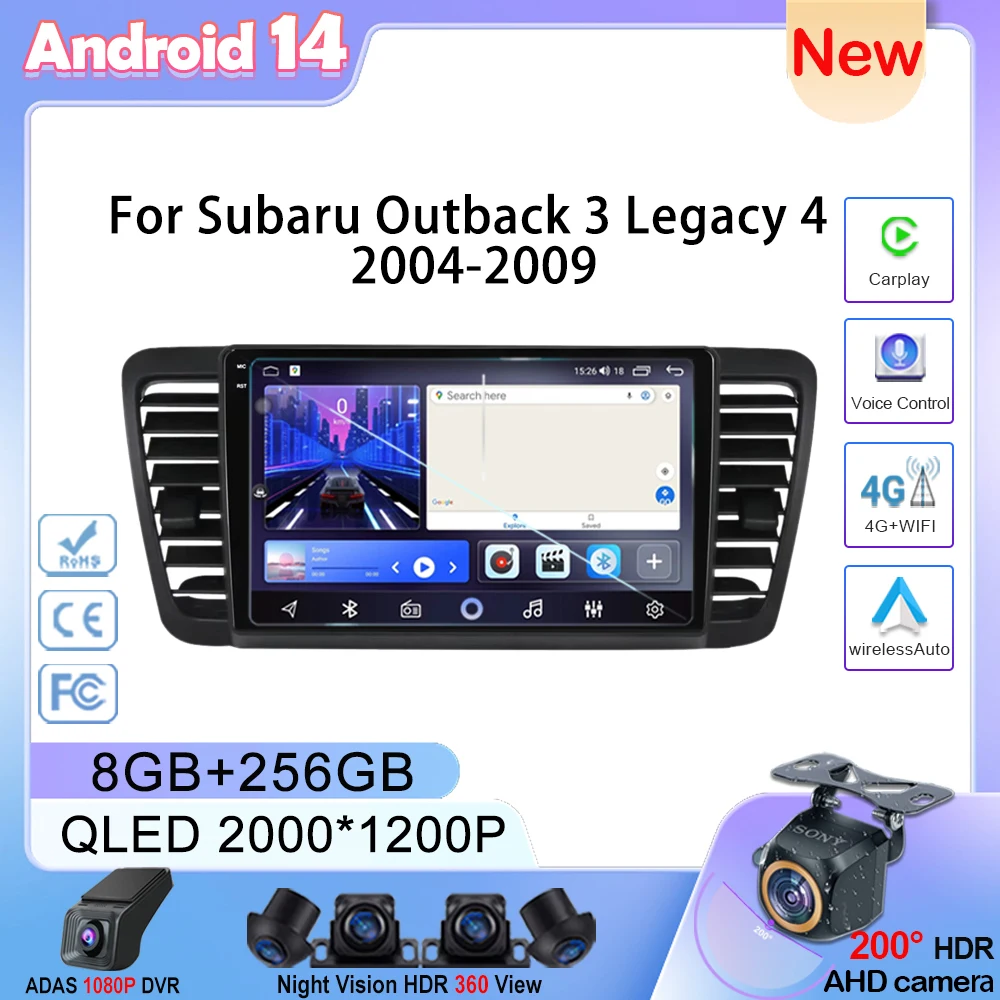 

Car Carplay Android Auto Radio For Subaru Outback 3 Legacy 4 2004-2009 DVD Player Head Multimedia Unit GPS Navigation No 2din BT