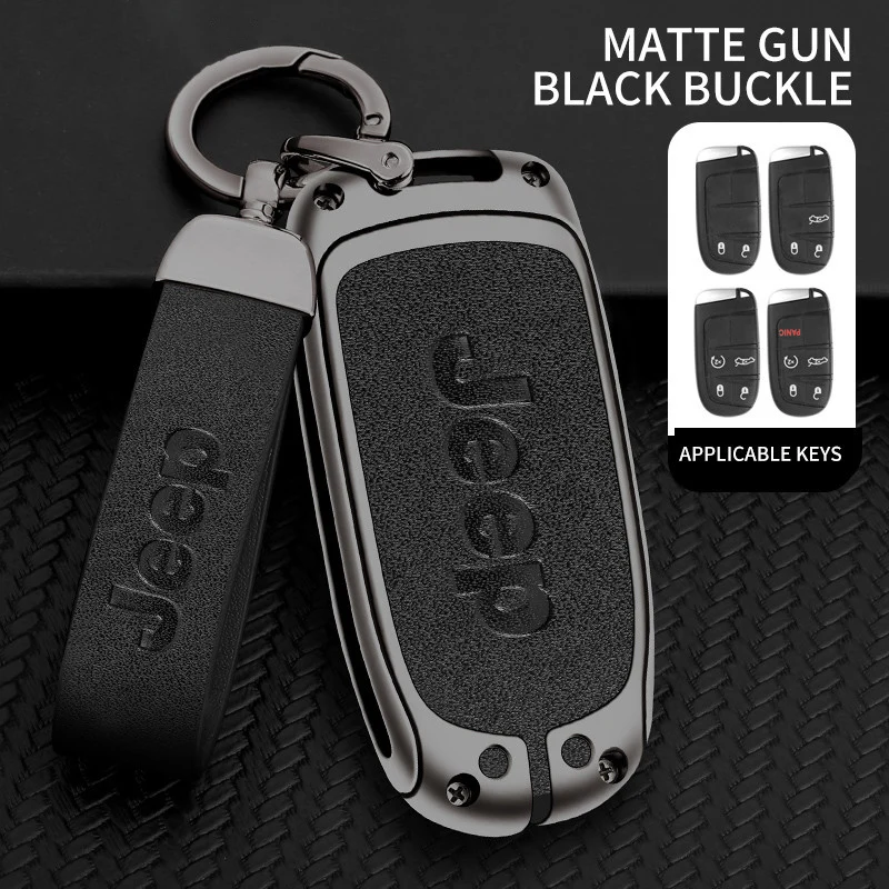 Zinc Alloy Leather Car Key Cover Case Fob for Jeep Renegade Compass Grand Cherokee for Chrysler 300C Wrangler Car Accessories