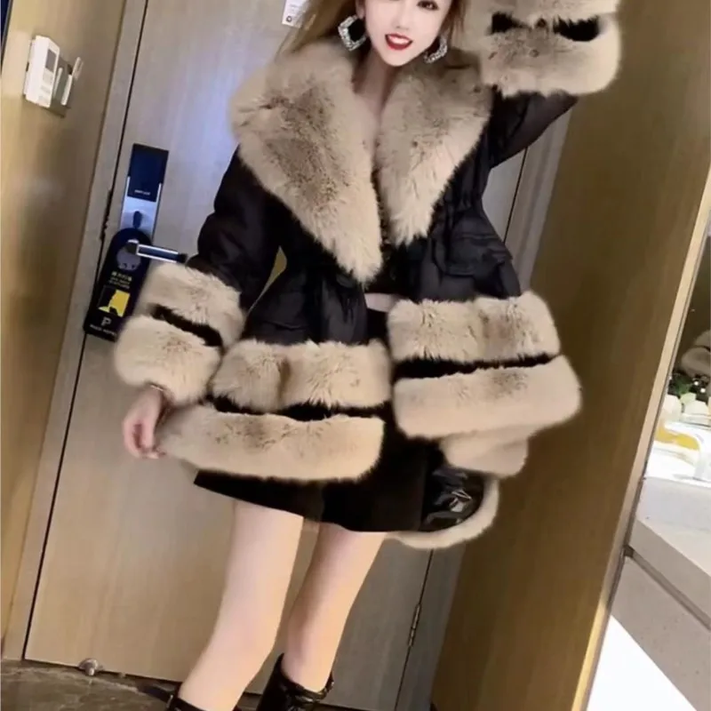 New fashion big fur collar down femininity in the long slim-fit waist