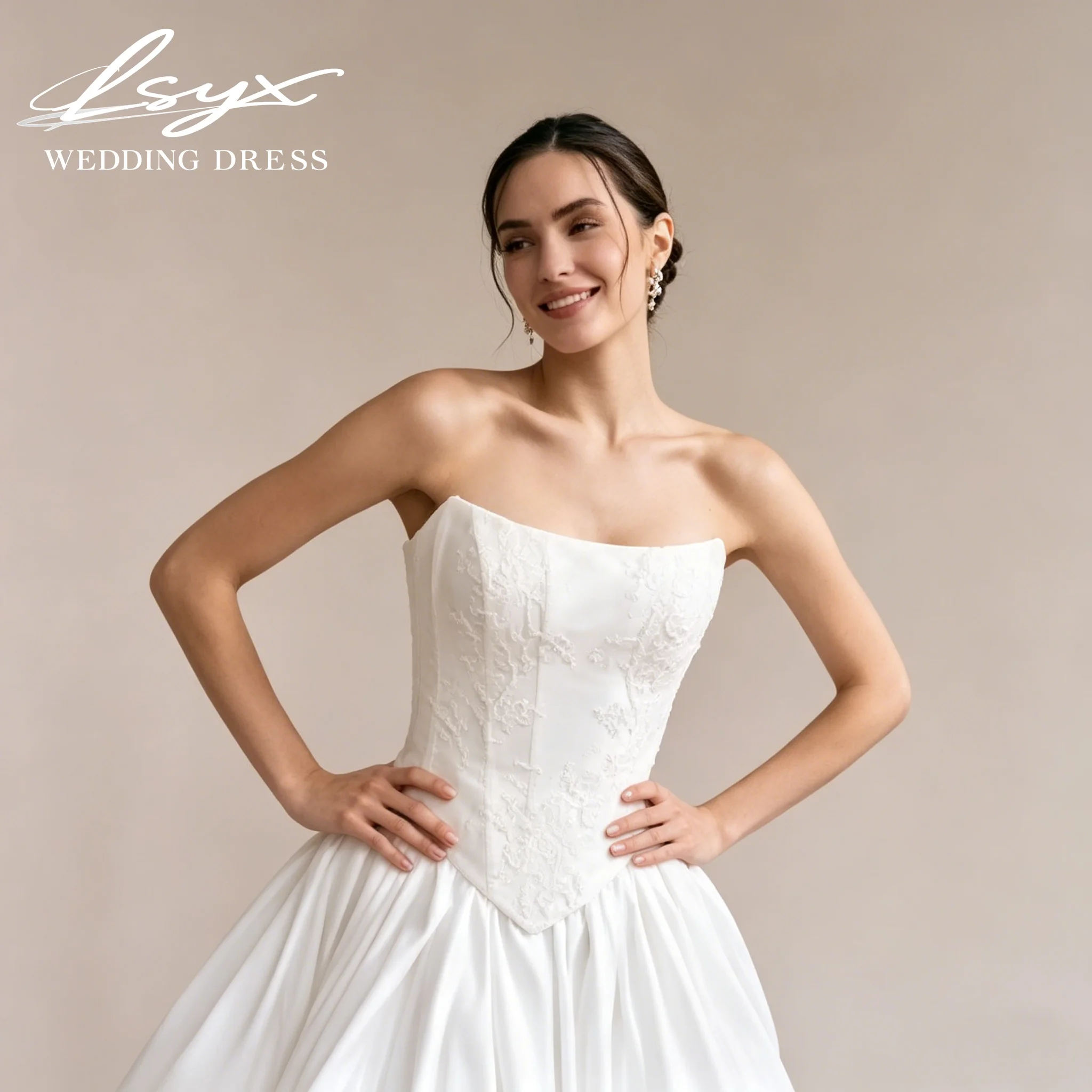 LSYX Strapless A-Line Embroidery Corset Mini Wedding Dress Puff Bubble Skirt Sleeveless Lace-up Back Elegant Bridal Gown Custom