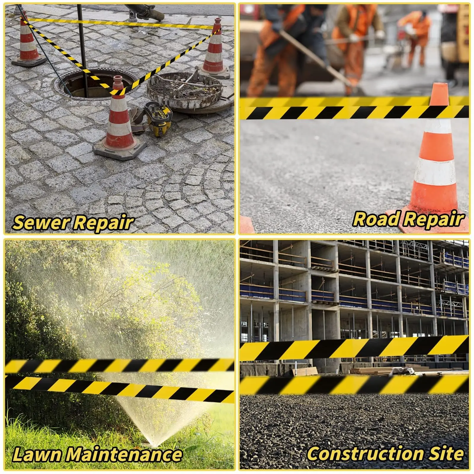 شريط تحذيري احترافي أصفر وأسود PVC 4.8 سم × 16 م/33 م علامات أرضية للبناء والسلامة من الحرائق