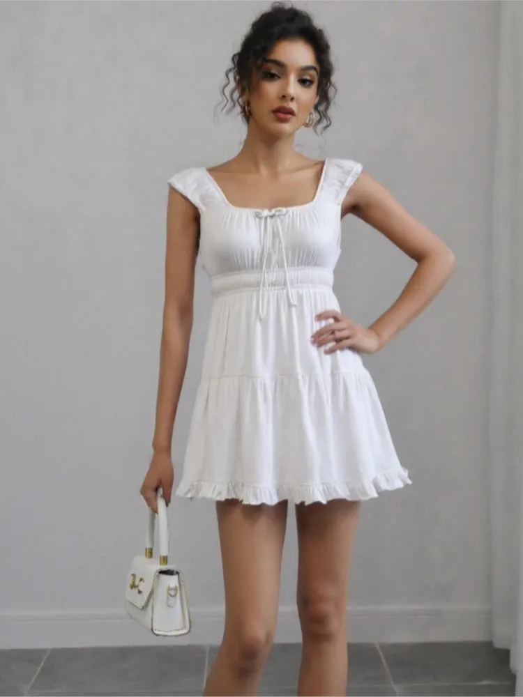 

Summer New Sweet Strappy High Waist Pleated Dress 2026 Women's Solid Color Fashion Suspender Dress Fresh And Exquisite Style