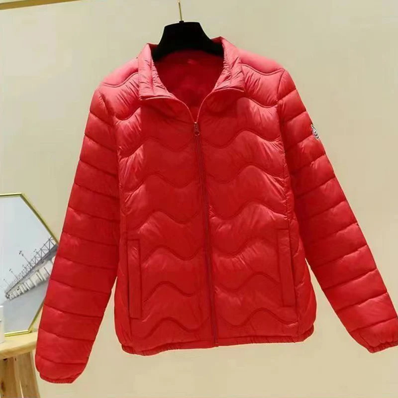 Lightweight Stand Collar Down Cotton Coats Women Classic Zipper Up Long Sleeve Winter Parkas Woman Solid Warm Puffer Jackets