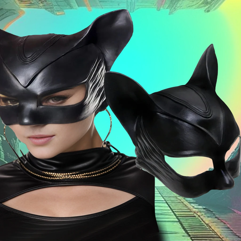 Sexy Cat Half Face Latex Masks for Women Cosplay Costumes Helmet Prop Halloween Party Props Selina Kyle Movie Dress Up Headwear