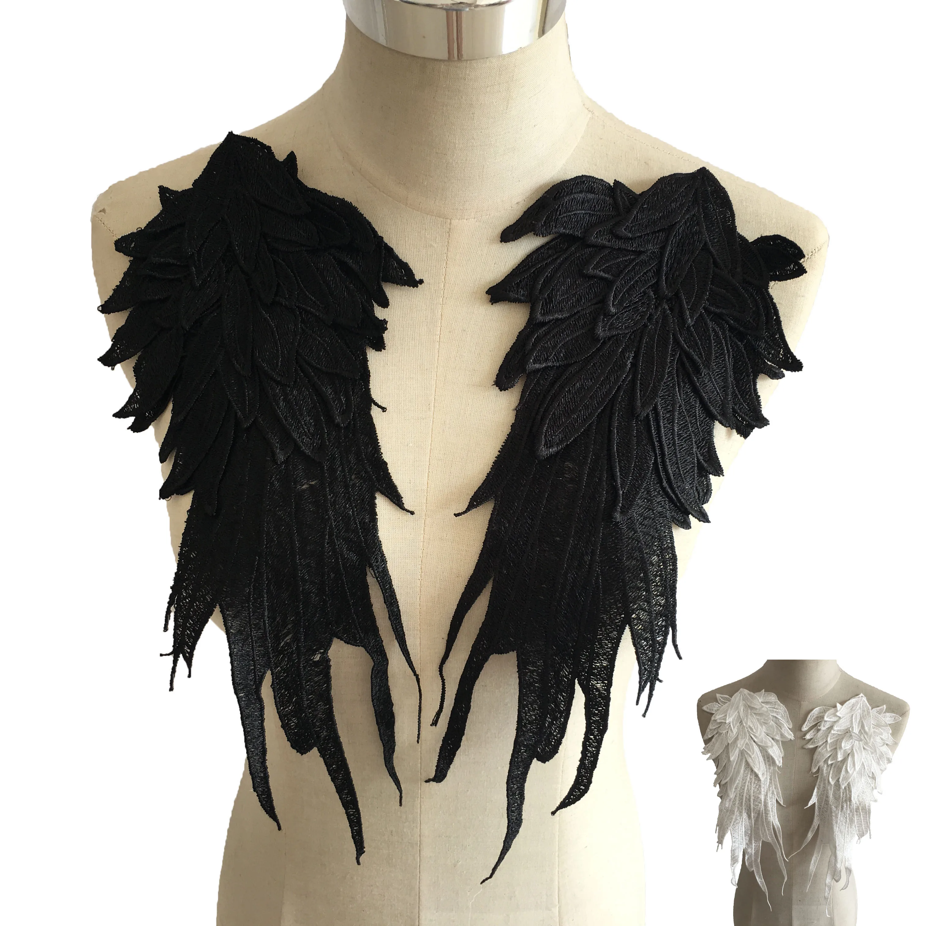 black and white embroidered polyester wings hollowed out lace DIY sewing decorative clothing accessories