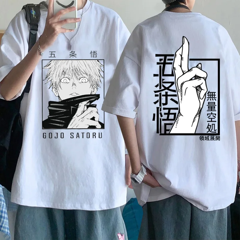 Japanese Anime Punk Gojo Satoru Printed Loose T-shirt Harajuku Casual Y2k Streetwear Tops 100% Cotton