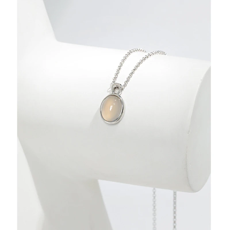 Handmade Sterling Silver 925 White Agate 10x16mm Gemstone Dainty Pendant Necklace Oval White Agate Pendant Necklace