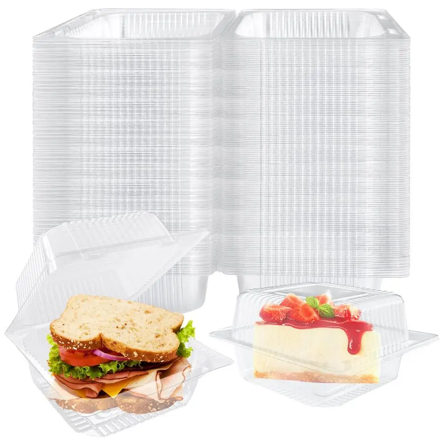 

Pcs Clear Plastic Take out Containers,Square Hinged Takeout Tray,Disposable Fancy Clamshell Food Boxes with Lids for Cakes,Desse
