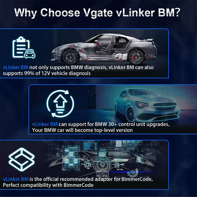 Vgate vLinker BM+ OBDII Scanner ELM327 BT4.0 OBD2 Cars Diagnostic Tools ELM 327 Auto ODB 2 Code Reader Scan For B-MW-Bimmercode