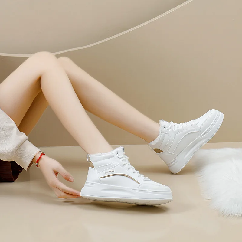 White Sneakers Women Winter Shoes Fashion Sports Platform Skateboard Ankle Boots Woman Comfort Plus Plush Warm Fur High Sneaker