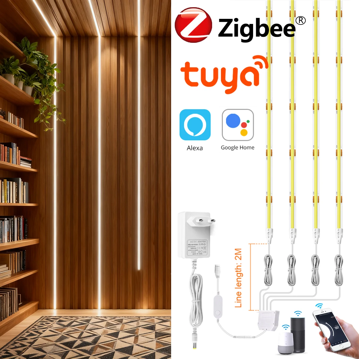1-6 قطعة زيجبي تويا COB LED قطاع ضوء عكس الضوء ذاتية اللصق LED الشريط 12 فولت سقف مصبغة لوحة جدار ديكور أضواء APP التحكم