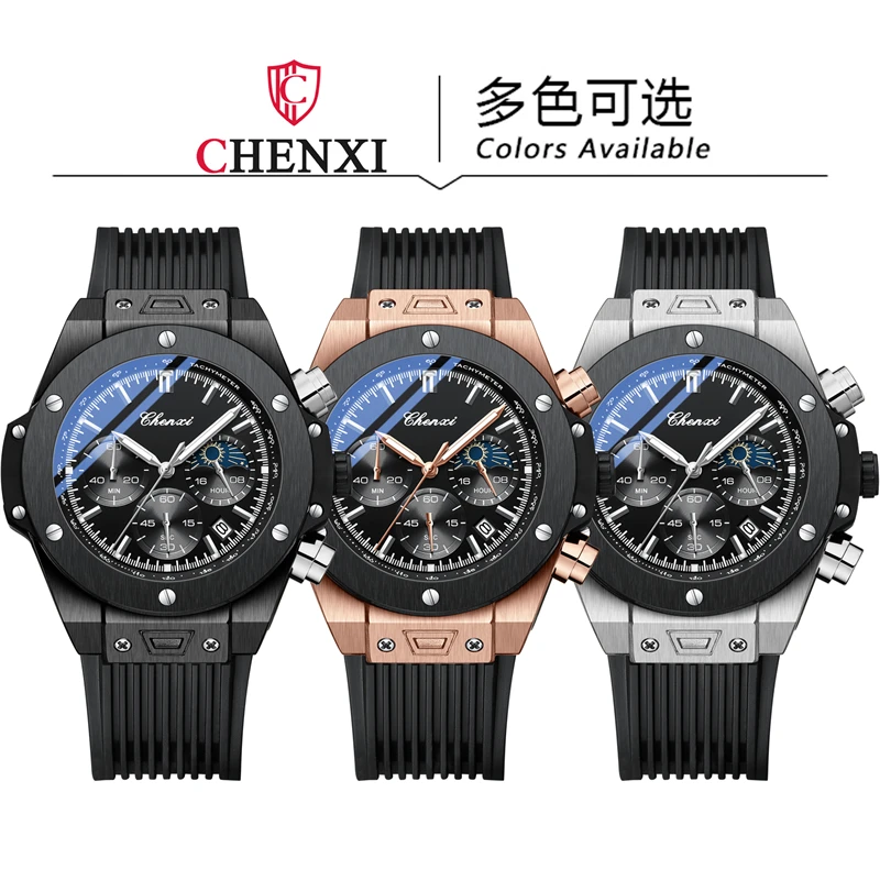 CHENXI 939 Casual Men\'s Watch Luxury Silicone Waterproof Sport Quartz Wristwatch Chronograph Military Watches  Relogio Masculino