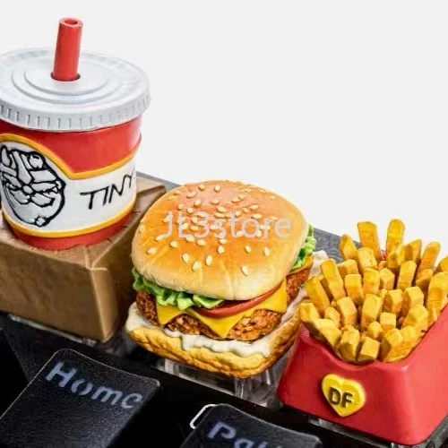 Hamburg fries keycaps Customized mechanical keyboard Creative keycaps Gourmet keycaps American keycaps 3D three-dimensional keyc