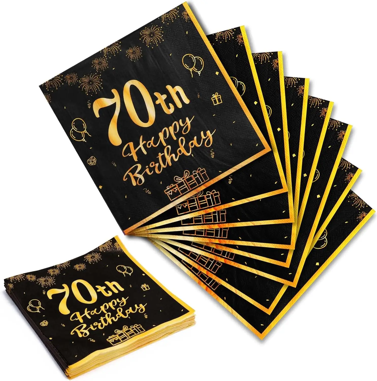 Happy 18th 30th 40th 50th 60th 70th Birthday Black Gold Napkins 20Pcs Party Napkins 70th Birthday Napkins Happy 50th Birthday