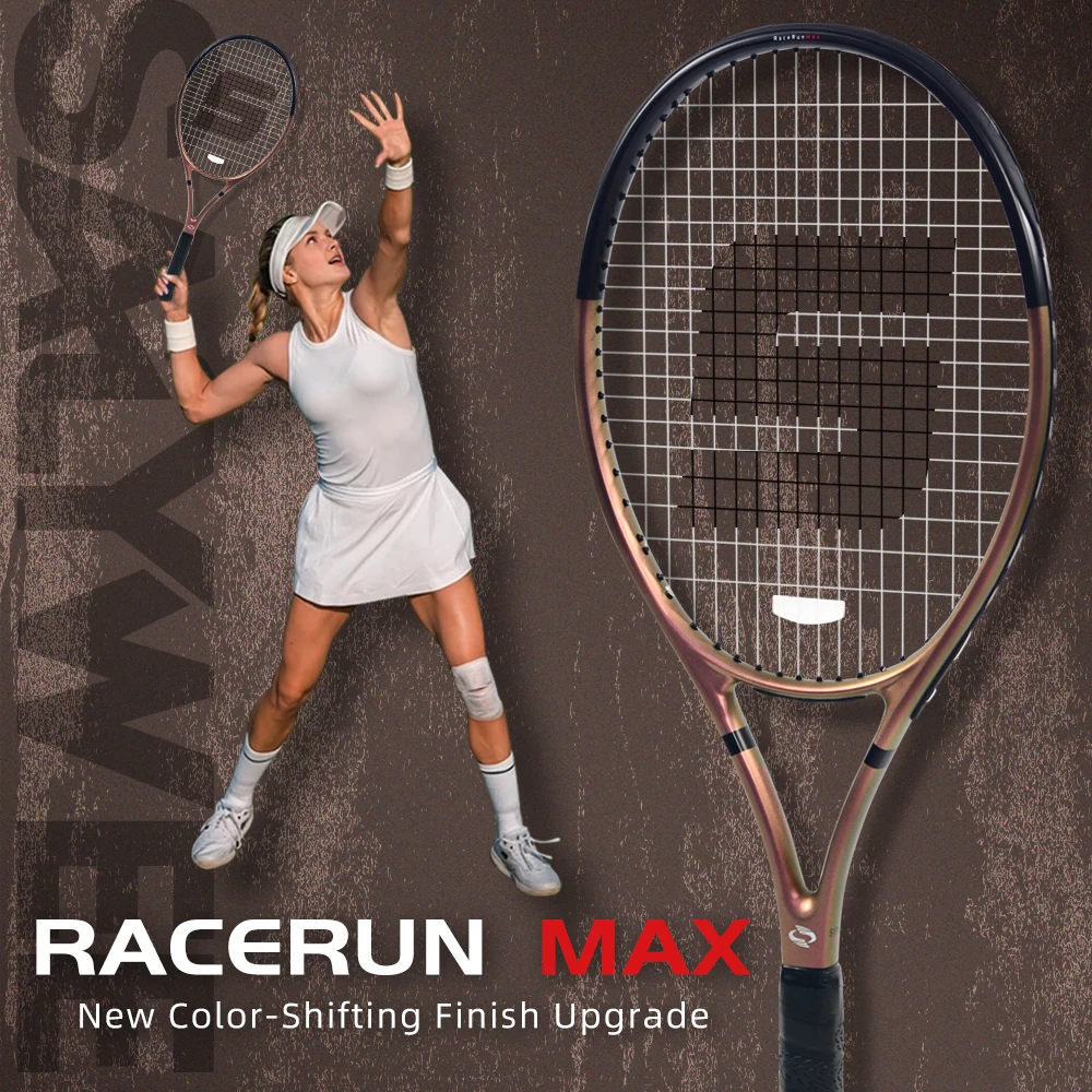

Теннисная ракетка RaceRun-MAX из композитного карбона, легкая (295±10 г), баланс 325 мм, цельная стабильная рама, 50-60 фунтов, для продвинутых игроков