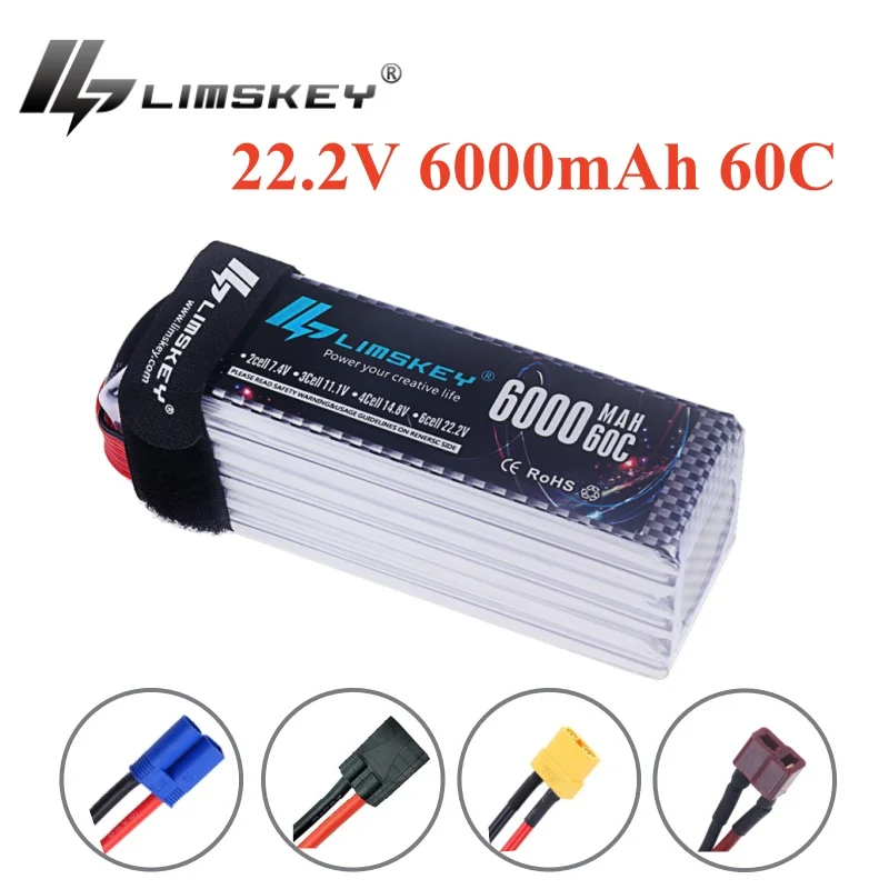 LIMSKEY 6000mAh 6S 22.2V 60C RC Lipo Battery Rechargeable Battery For RC Car FPV Truck Helicopter With XT60 XT90 Connector