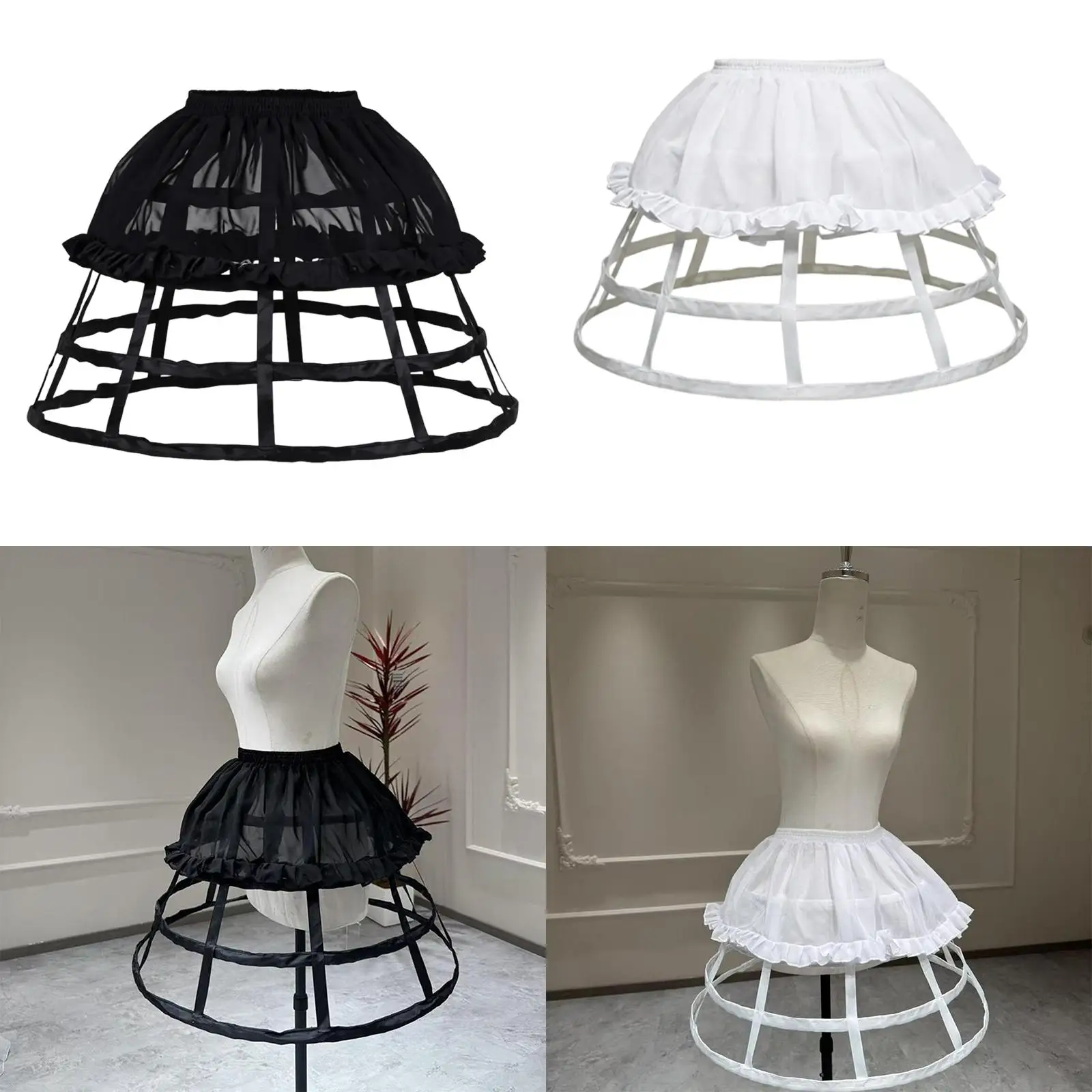 Lolita Fishbone Dress Petticoat Support Adjustable Waist Cage Skirt Slip for Girls Wedding Party