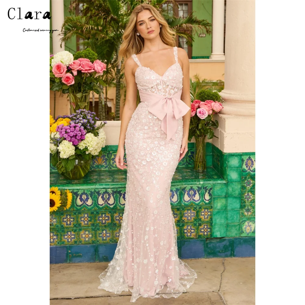 Clara Custom Rosa Blume Fischschwanz Ärmellose Kleider 2025, Luxus-Abendkleid für Damen, 2025, langes, elegantes Damen-Partykleid für Damen