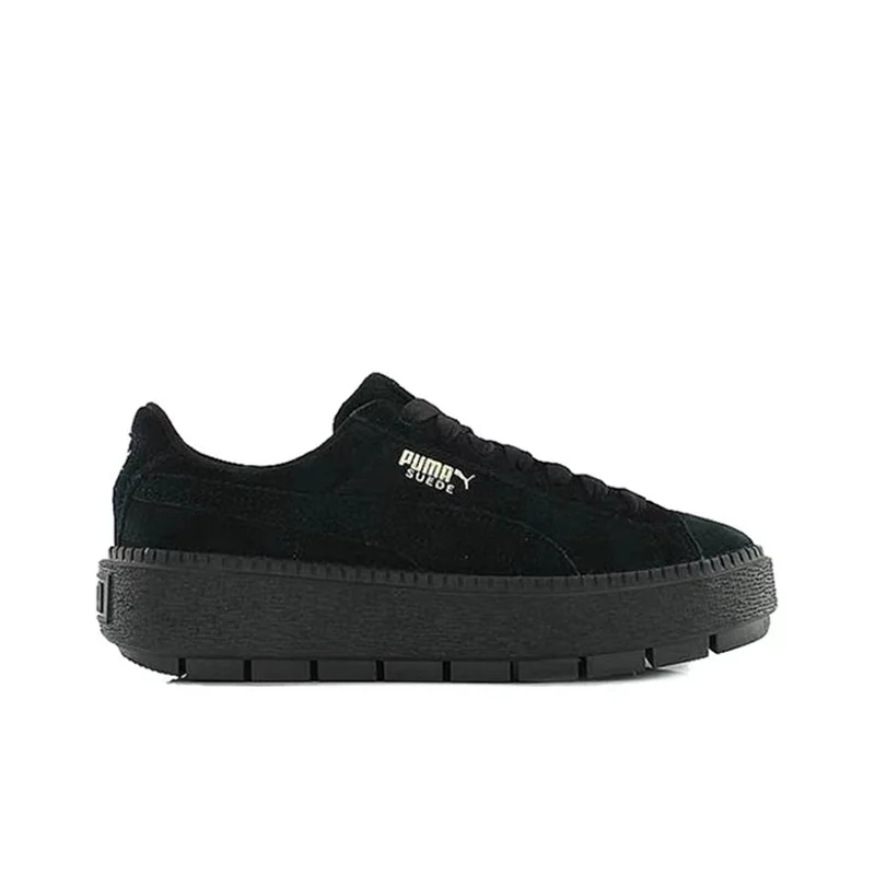 PUMA Platform Trace Suede Black Comfortable Non slip Lightweight Low cut Fashion Board Shoes for Women