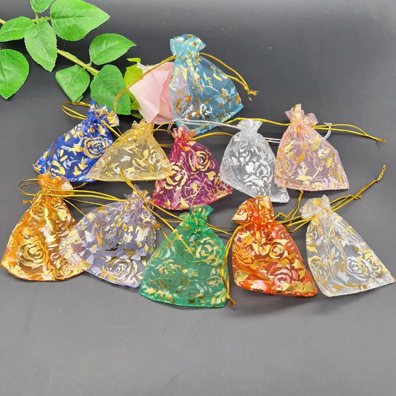 

1000pcs Rose Organza Storage Pouch Flowers Sachet Bags Gift Pouches Bags Wholesale Wedding Packaging Bag Jewelry Drawstring Bag