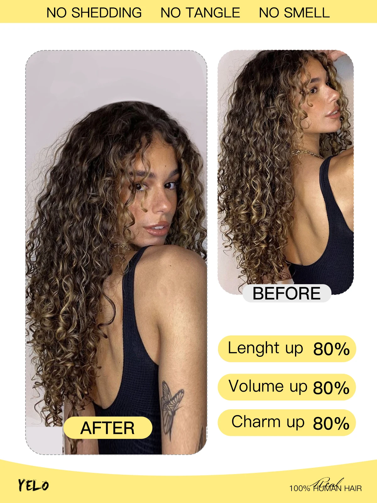 Yelo Curly Clip in Hair Extensions Real Human Hair Wet and Wavy 100% Brazilian Remy Human Hair Clip on 12-26 inch For Women