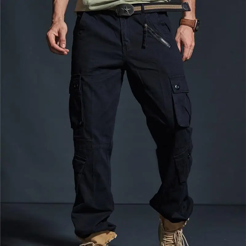 28-38 Men Muti Pocket Cargo Long Pants Casual  Loose Outdoor Tactical Military  No Belt