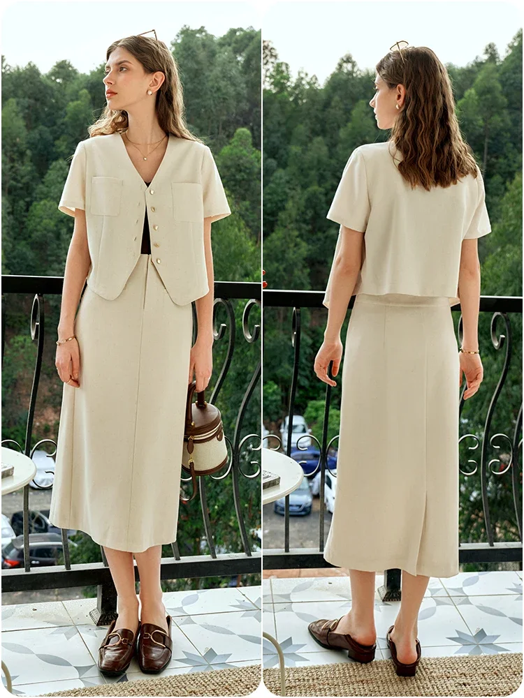 OLrain Office Lady Straight Skirt Women 2025 Spring Summer High Waist Solid Slit-hem Button Workwear Long Skirts O24XB91360