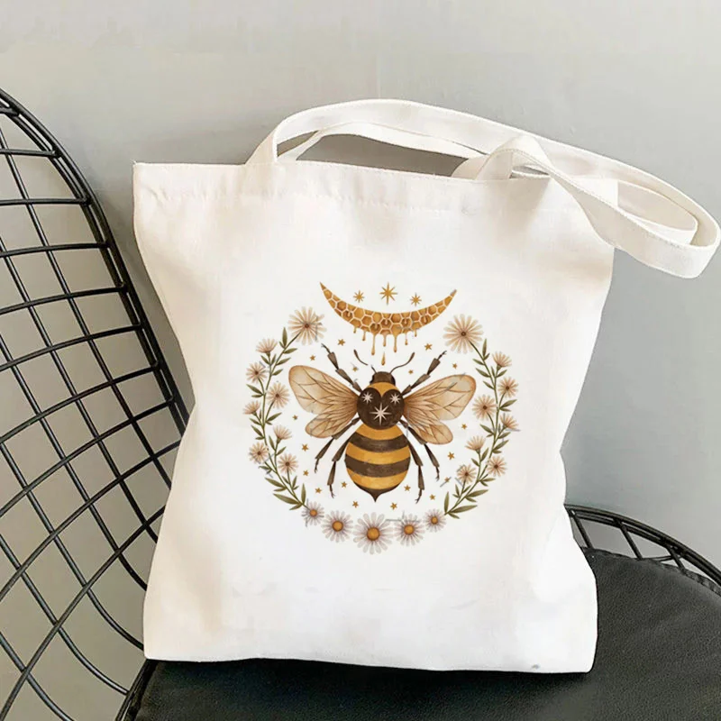 

Shopper Cartoons Honey Moon Bee Printed Tote Bag Women Harajuku Shopper Handbag Girl Shoulder Shopping Bag Lady Canvas Bag