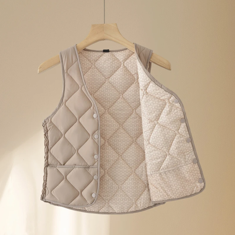 

Autumn Down Cotton Solid Color V Neck Sleeveless Vest Lightweight Warm Slim Fit Comfortable Versatile Base Layer For Women