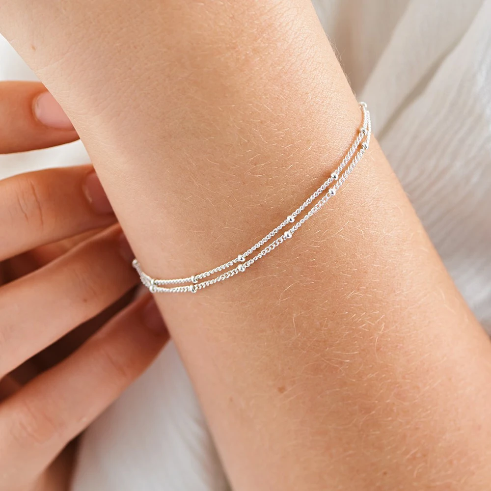 Layered Simple Female Ball Chain Bracelet Jewelry Multilayer Thin Beads Classic Bracelet for Women 316L Stainless Steel Chain