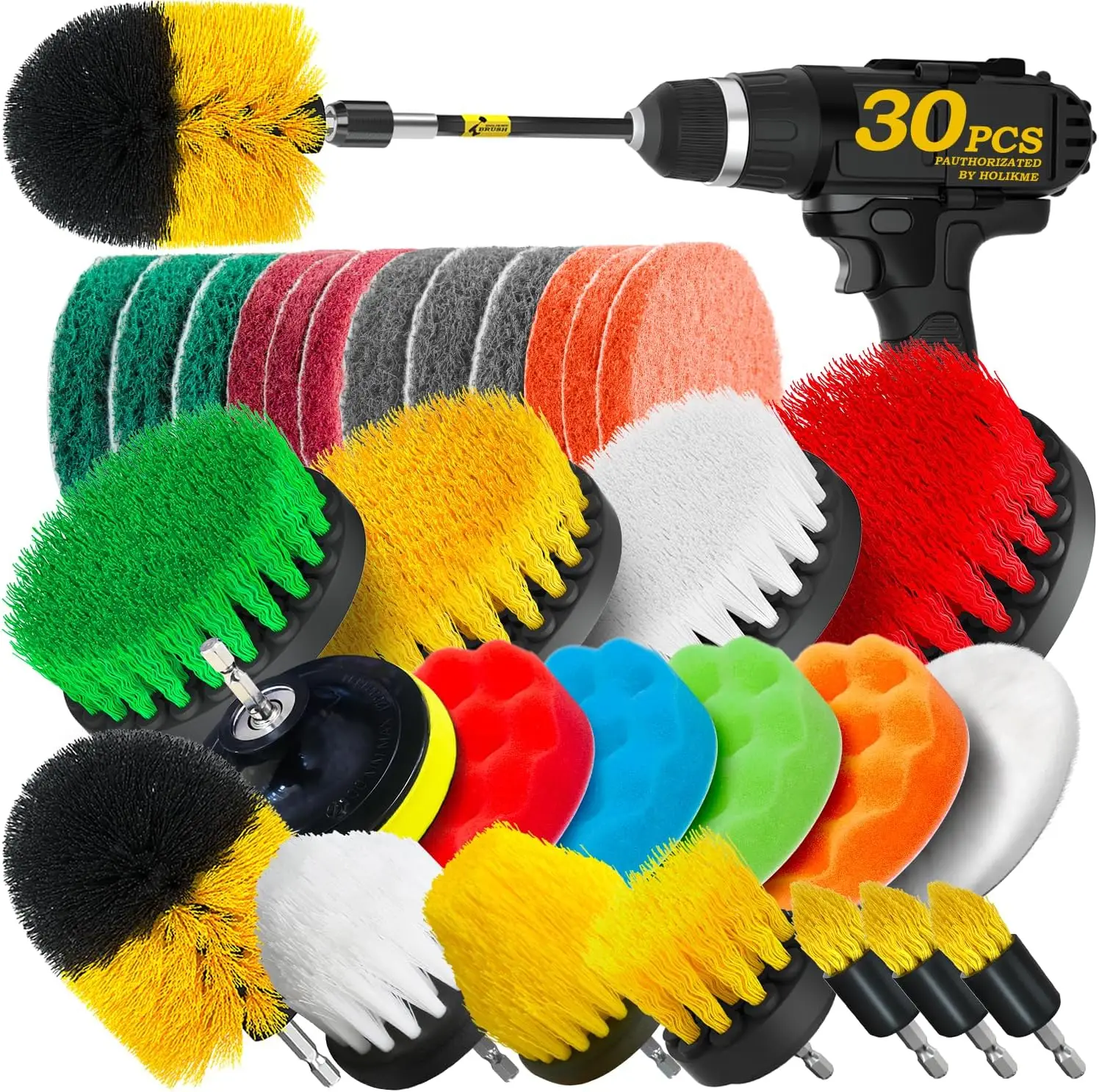 

30Pack Drill Brush Attachments Set,Scrub Pads & Sponge, Power Scrubber Brush with Extend Long Attachment All Purpose Clean