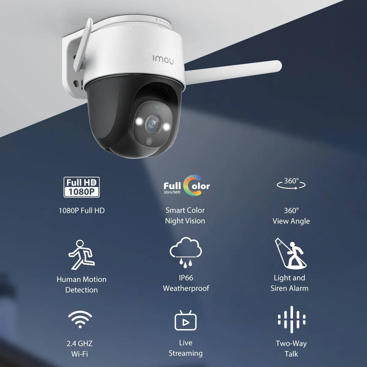 

IMOU Cruiser 2MP WIFI Connection 1080P P&T Camera Spotlight IP66 Smart Tracking Two-way Talk Home Security IP Camera