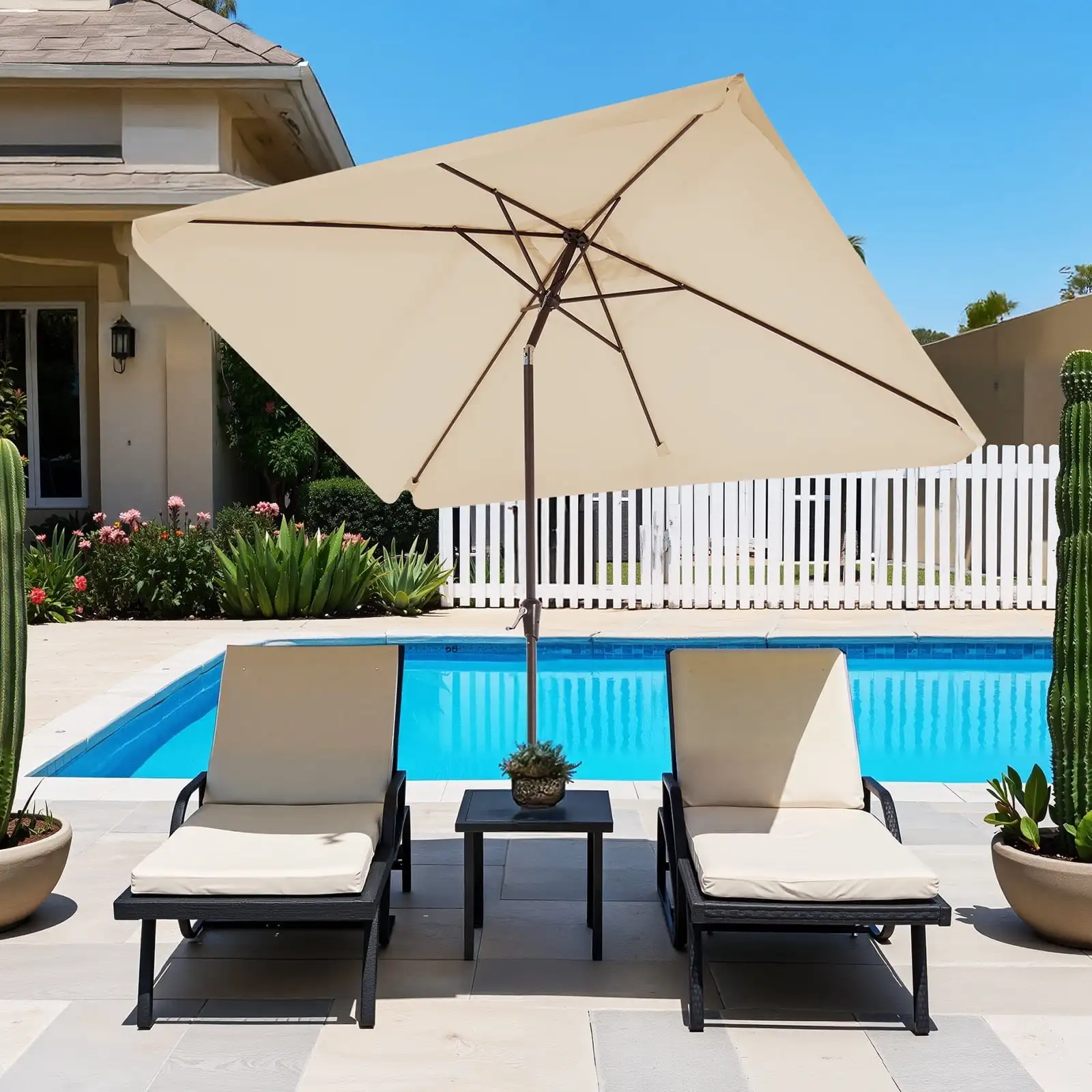 

10 FT Outdoor Patio Umbrella with Crank Sysytem and 8 Sturdy Ribs, Rectangle Umbrella for Garden, Poolside, Deck and Backyard