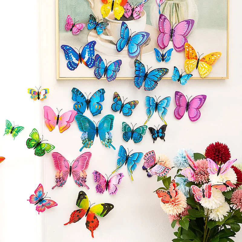 Butterfly Wall Stickers Decor Living Room Removable Multicolor Plastic 3D Butterflies Refrigerator Sticker For Home Decoration