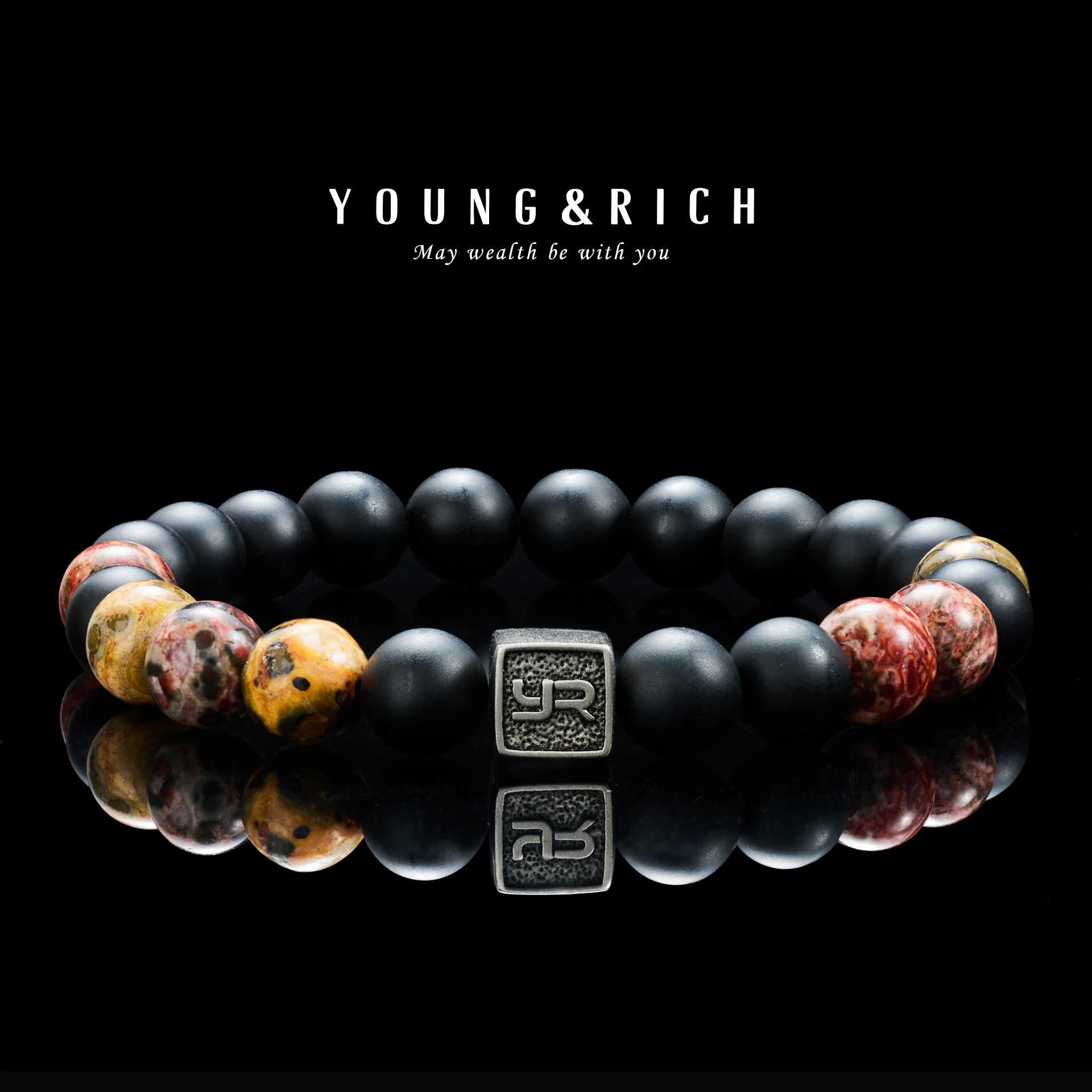 YOUNG&RICH 8mm Men's Black Matte Onyx & Red Natural Stone Beaded Stretch Bracelet - VintageWestern Stackable Jewelry