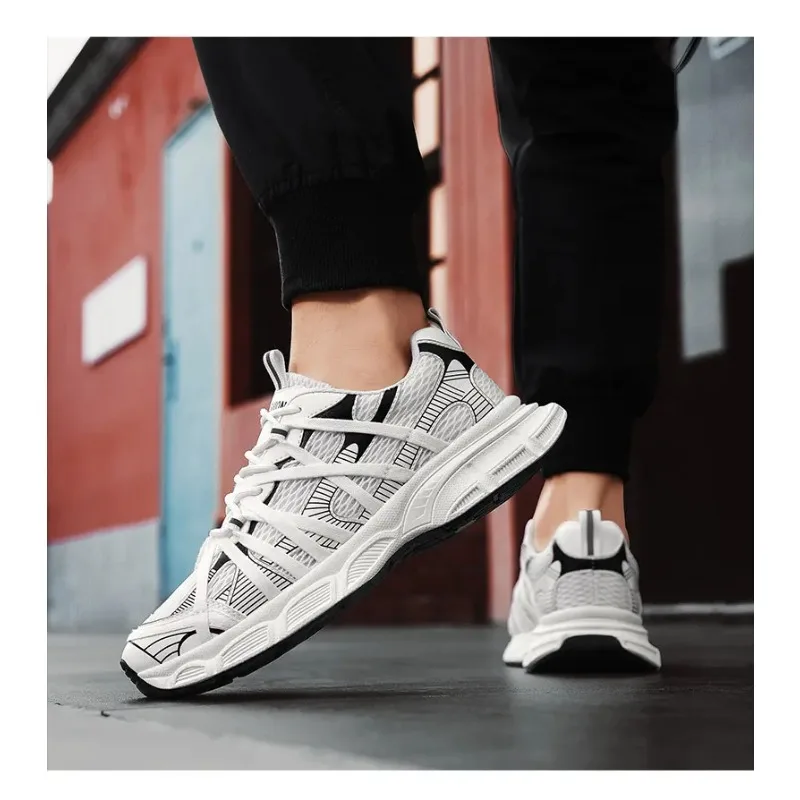 

Mesh Thick Soled Casual Sneakers for Men Women Trendy Cross Strap Outdoor Couple Shoes Summer Breathable Lace Up Sports Shoes